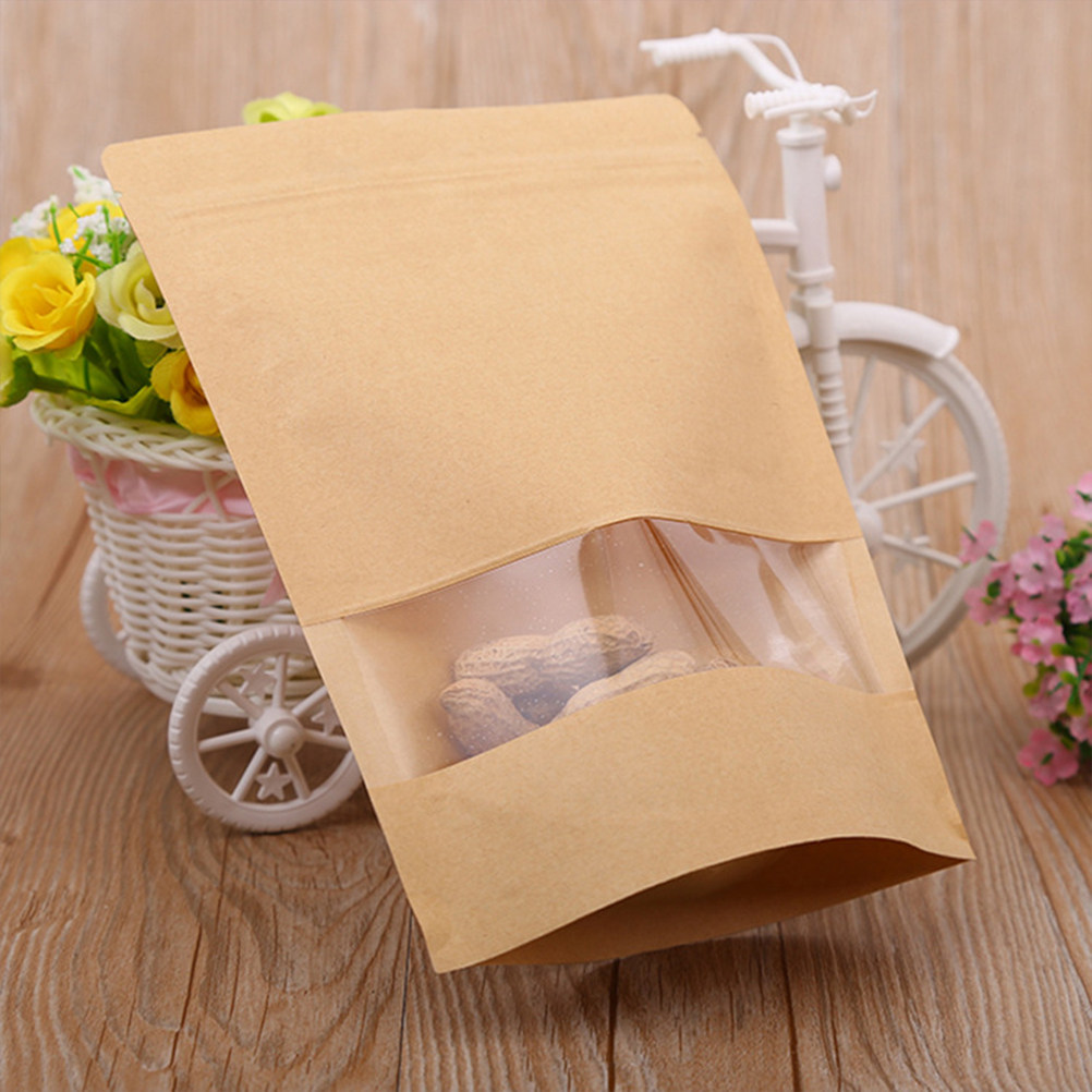 Food Storage Bag - 50Pcs Kraft Paper Zipper Sealed Stand-Up