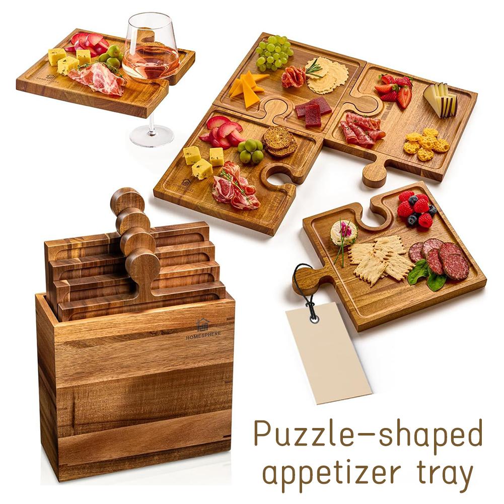 Food Storage Table - Wooden Puzzle Shaped Appetizer Tray Four