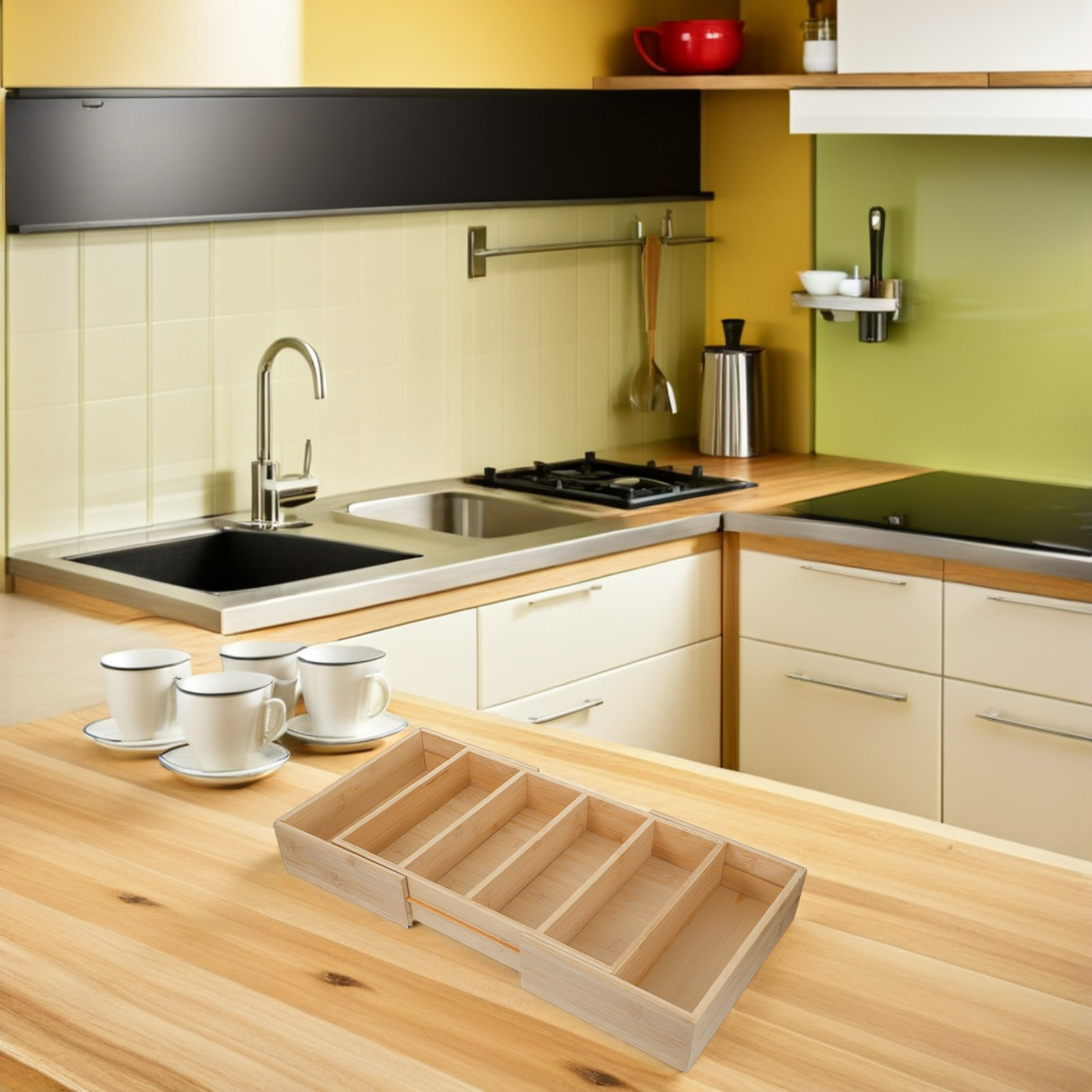 Bamboo Expandable Shelf Organi - đánh giá và giá Food Storage With Dividers